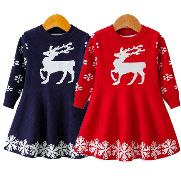 Full Sleeve Reindeer Snowflake  Dress