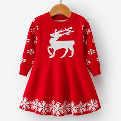 Full Sleeve Reindeer Snowflake  Dress