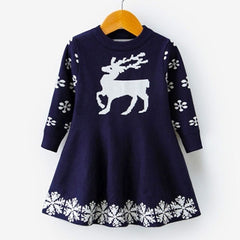 Full Sleeve Reindeer Snowflake  Dress