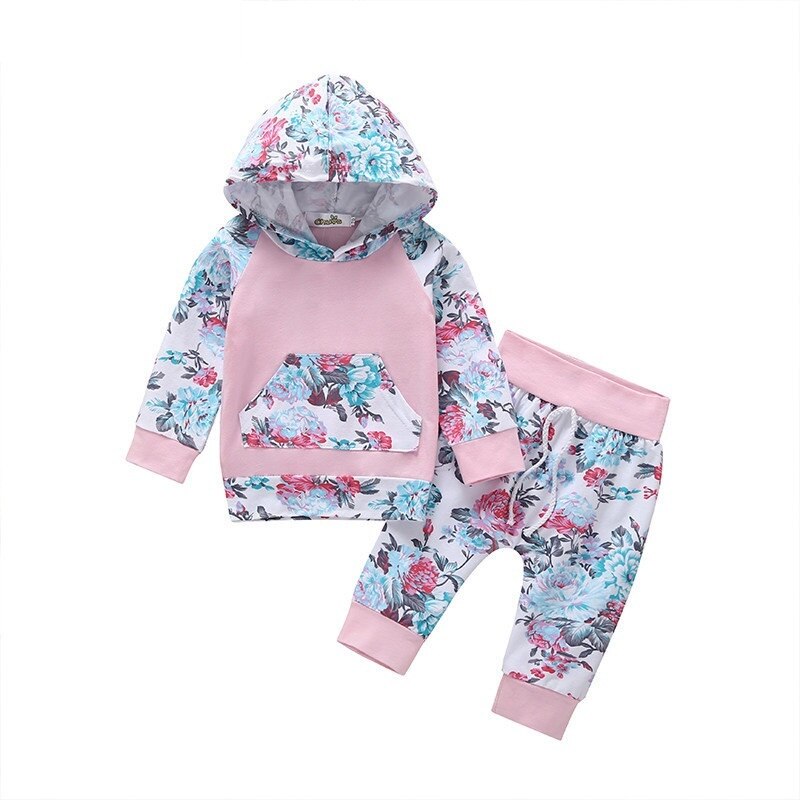 Floral Set Bibs Hooded Pullover & Joggers