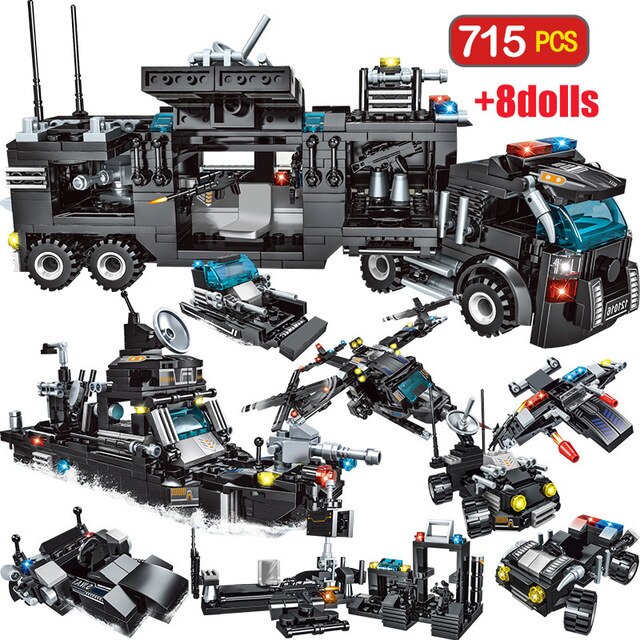 715pcs City Police Station Building Blocks