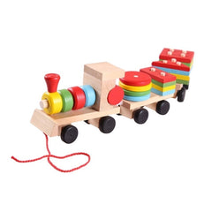 Wooden Three Small Train Set  Carriage Geometric Shape